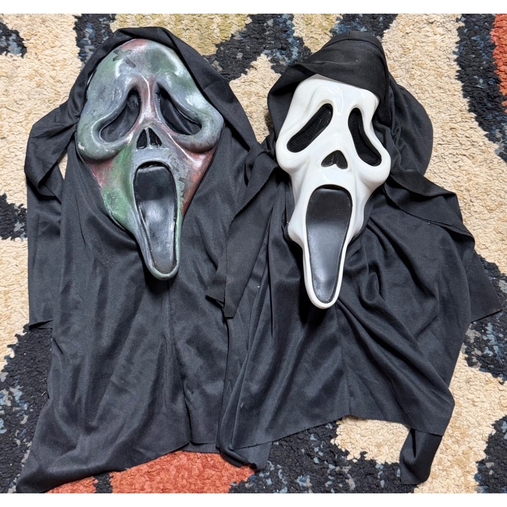 Ghost Face Mask Lot Easter Unlimited Fun World Metallic Green & Classic White